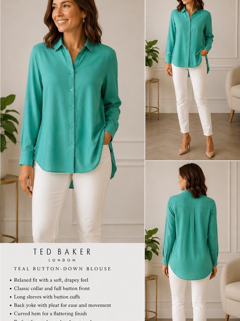 Ted Baker 55% Linen Blend Button Front Blouse Seafoam Green Oversized M